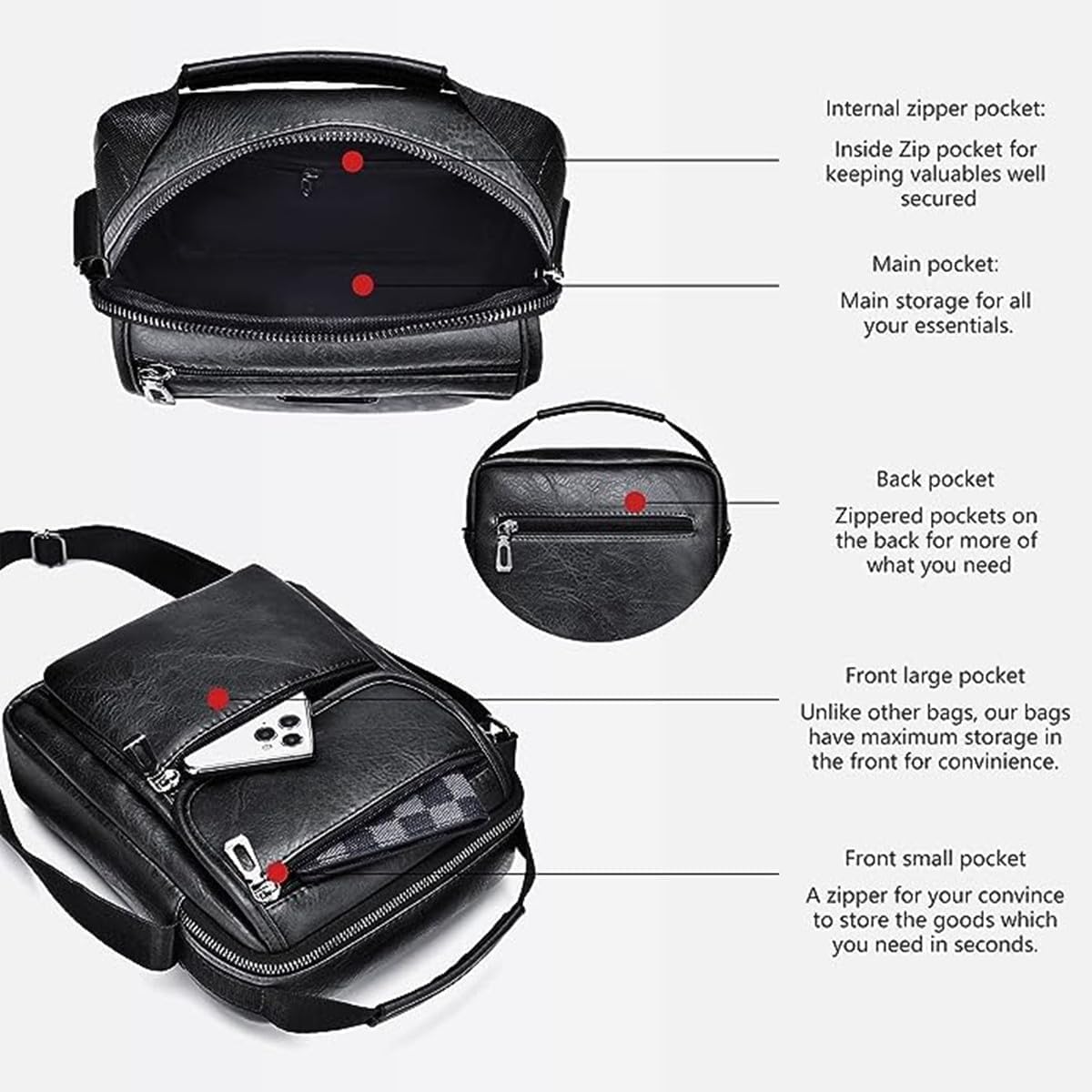 Zipper Buckle Leather Messenger Bag Vintage Handle Shoulder Crossbody Purse Genuine Leather for Daily Office Use
