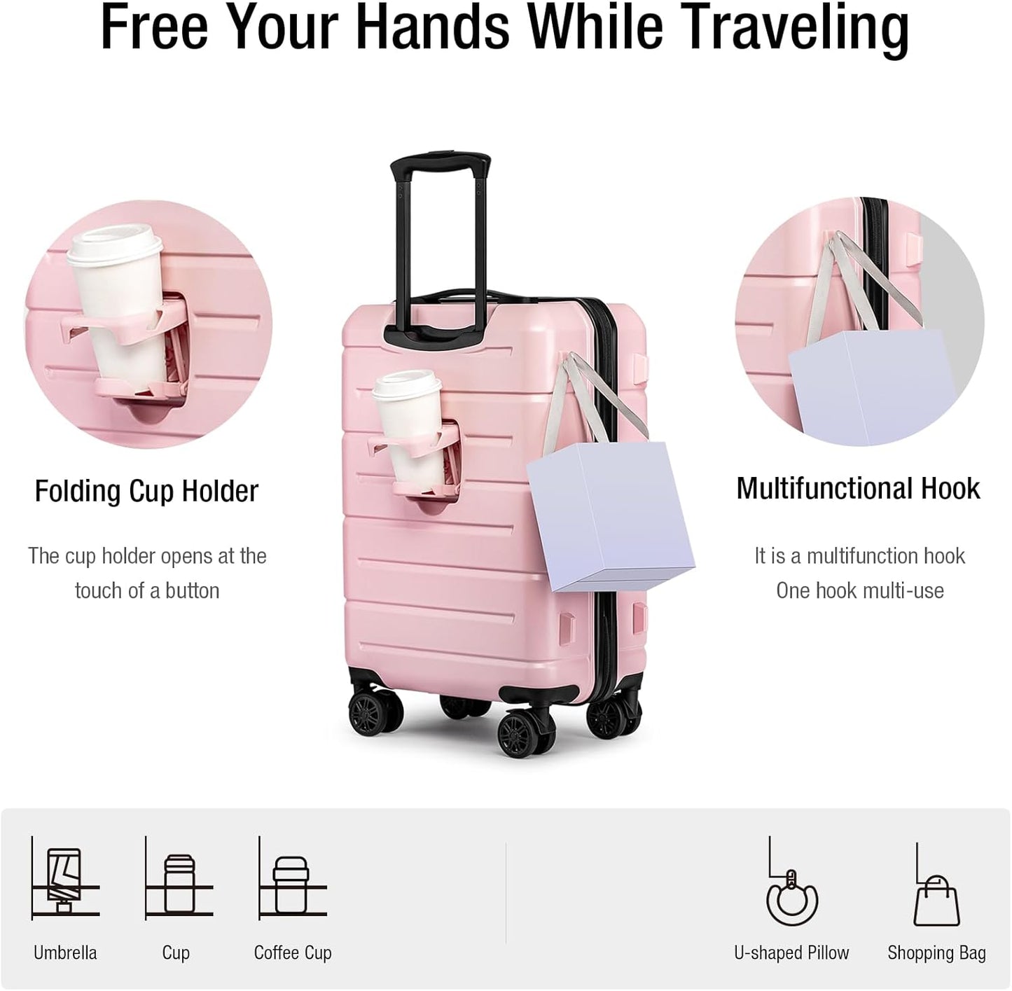KYME Pink Hardside Carry On Luggage 22x14x9 Airline Approved with TSA Lock Hardshell Carry-On
