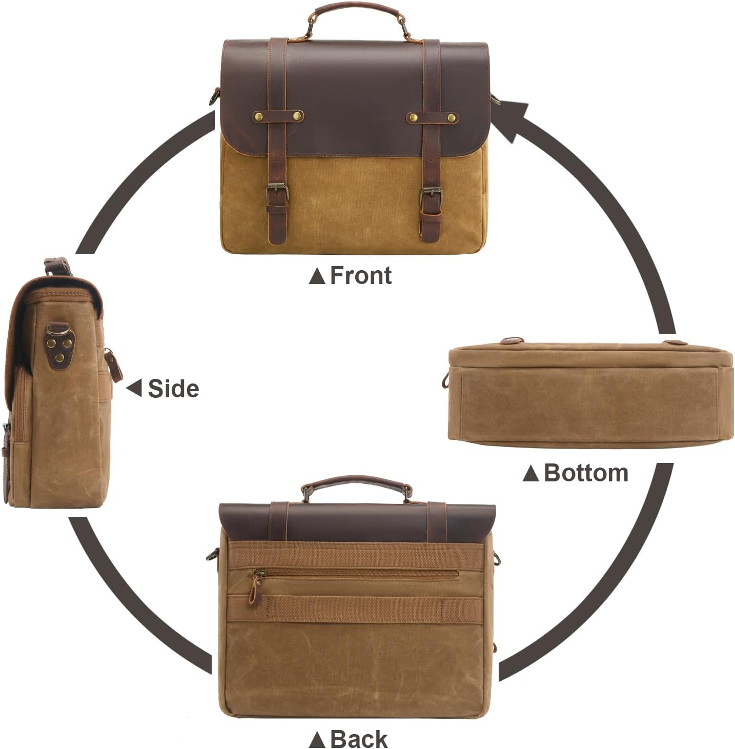 Mens Messenger Bag Waxed Canvas Laptop Briefcase 16“ Vintage Genuine Leather Crossbody Bags Waterproof Satchel Shoulder Bag