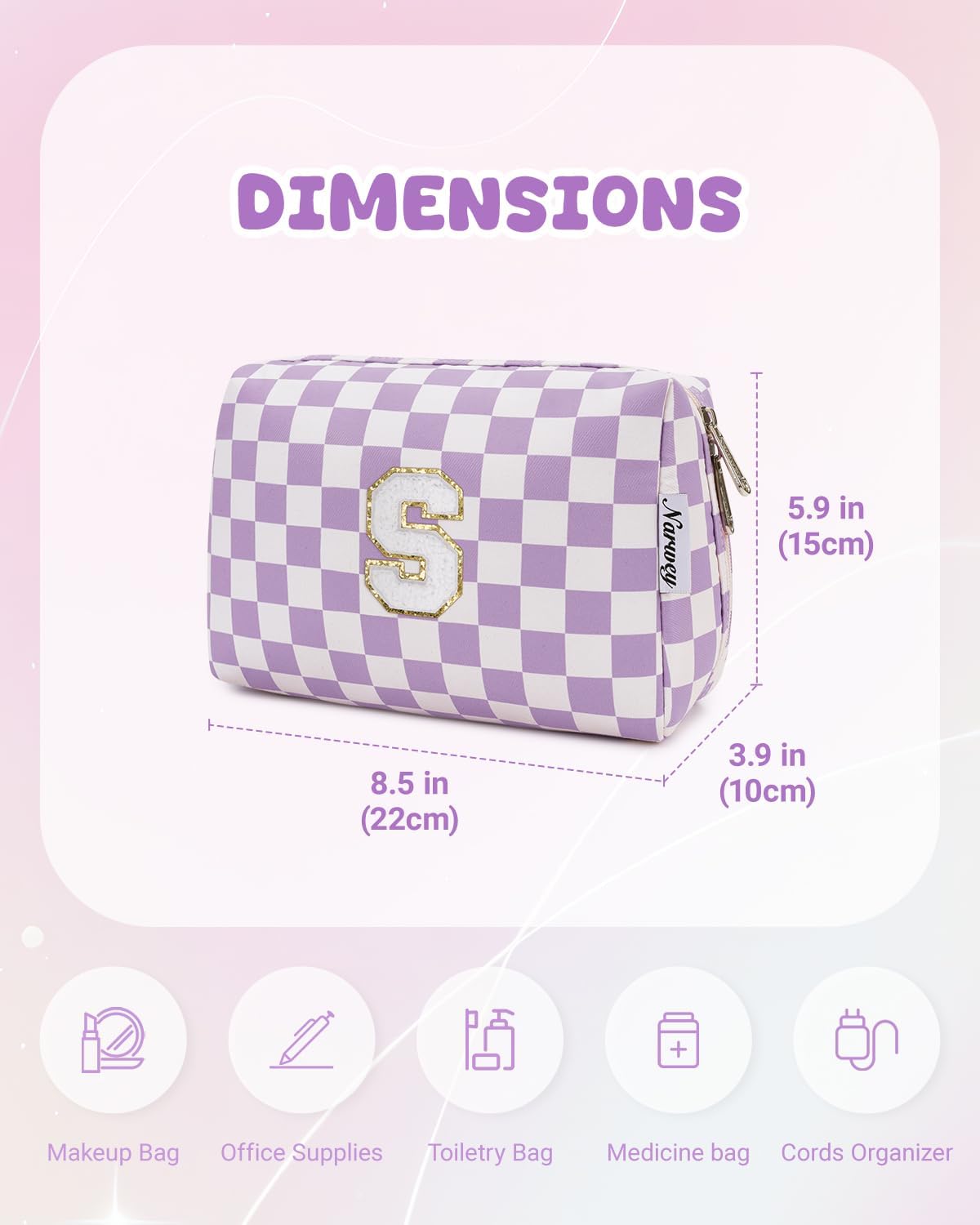 Narwey Birthday Gifts for Women Teen Girls Kids Personalized Initial Makeup Bag Monogram Preppy Cosmetic Bag Trendy Stuff 6 8 10 11 12 13 14 16 18 Years Old Travel Toiletry Bag (Purple S)