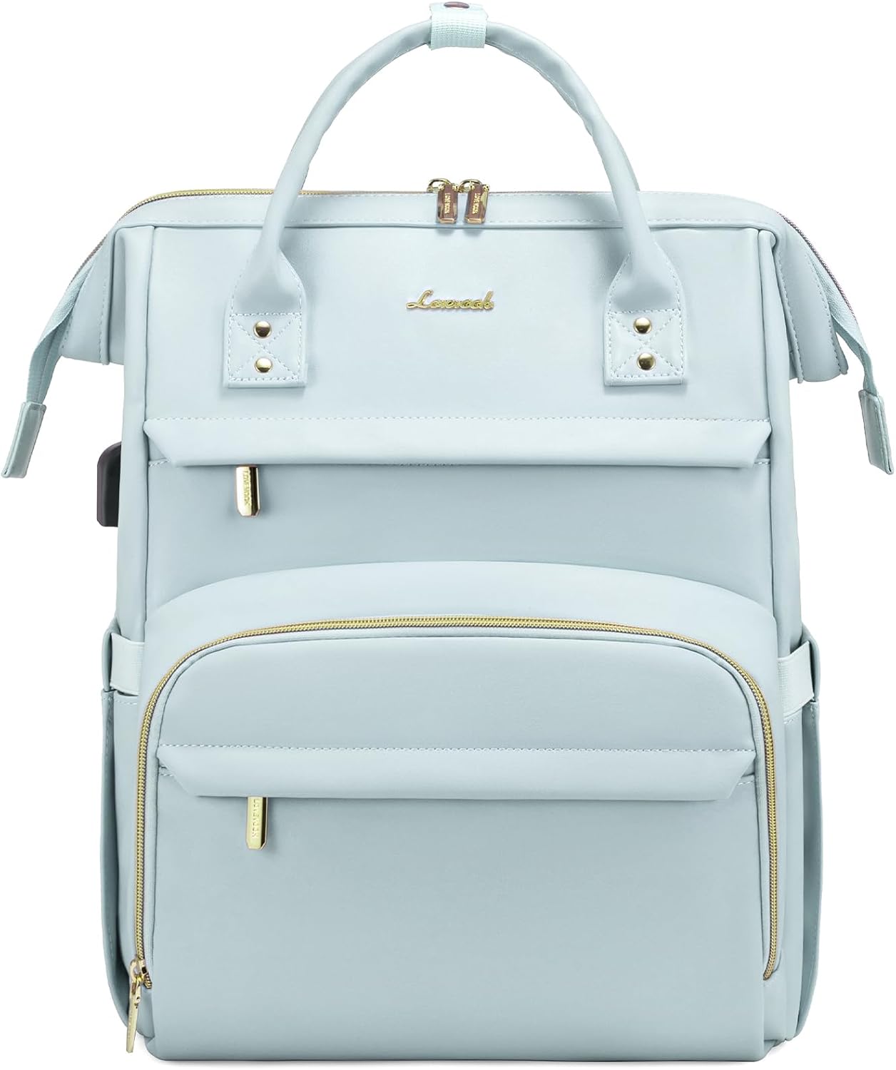 LOVEVOOK Leather Laptop Backpack for Women 15.6 inch,Travel Backpack Purse Nurse Teacher Backpack Computer Laptop Bag,Professional College Business Work Bags Carry On Backpacks with USB Port,Pink Blue