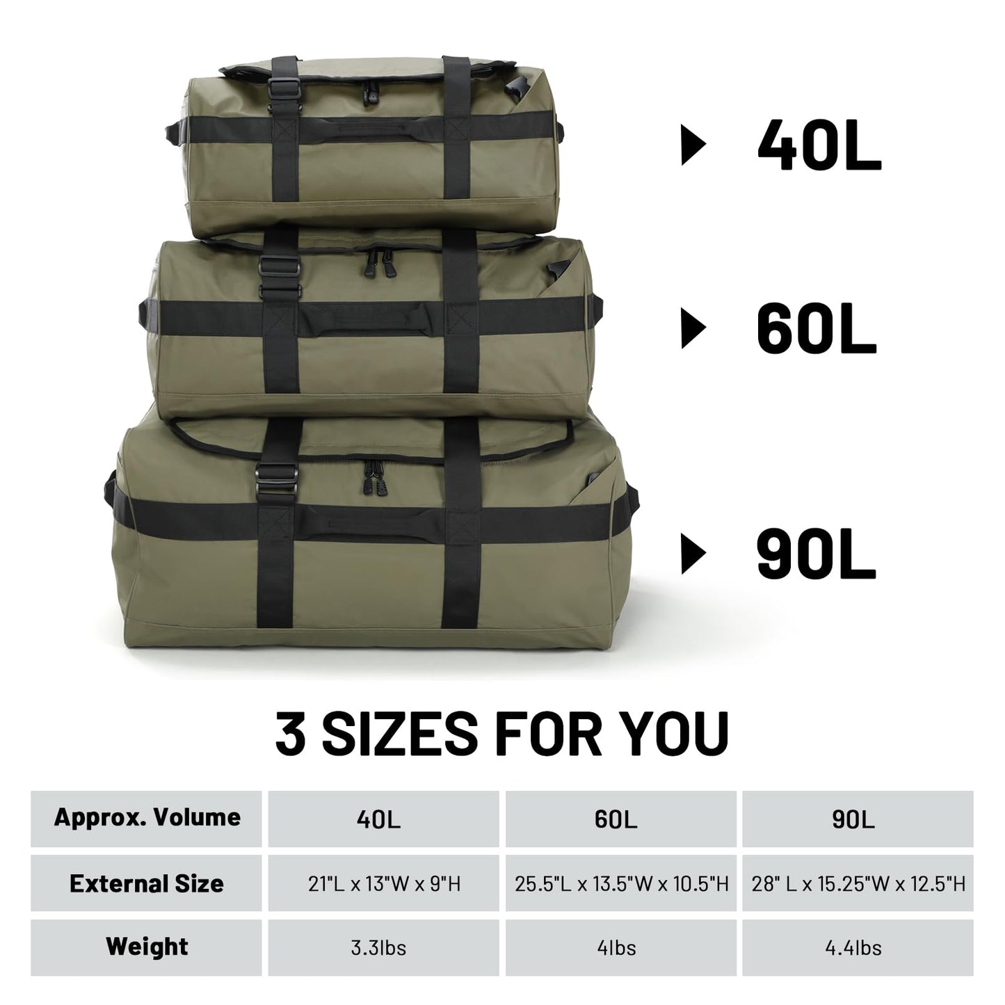 MIER 40L/60L/90L Water Resistant Backpack Duffel, Heavy Duty Duffle Bags