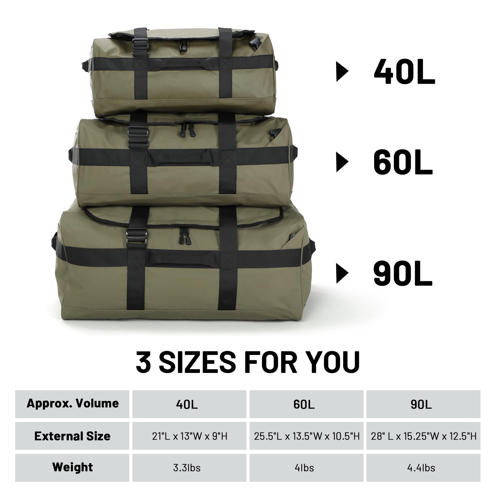 MIER 40L/60L/90L Water Resistant Backpack Duffel, Heavy Duty Duffle Bags