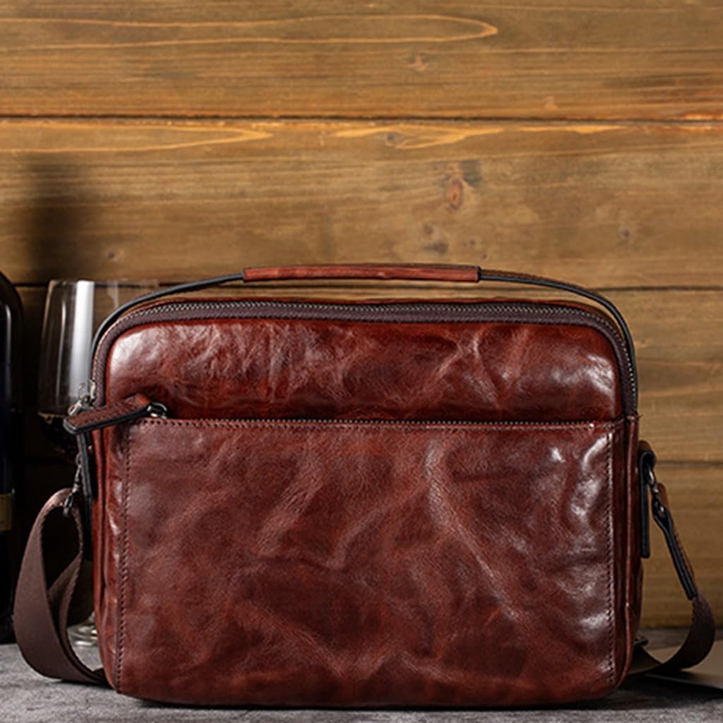 Genuine Leather Sling Bag for Men Adjustable Strap Vintage Anti-Theft Crossbody Messenger Shoulder Bag