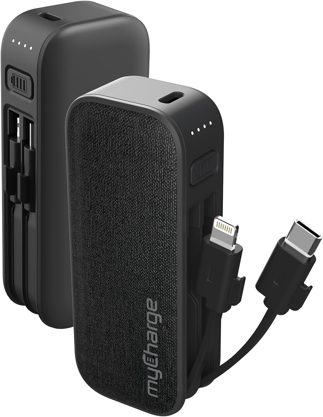 myCharge PowerHub Mini Portable Charger for iPhone - 3000mAh & Built in Cables (Lightning, Type C) 12W Turbo USB C Power Bank Fast Charging Battery Pack (Black)