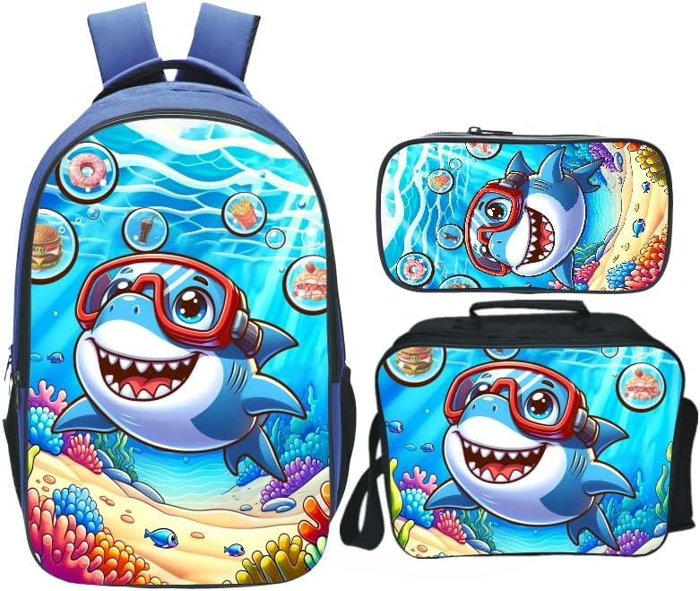 School Backpack Set for Girls Boys 3-in-1 Kids Teens Elementary Middle School Bookbag with Lunch Bag Pencil Case
