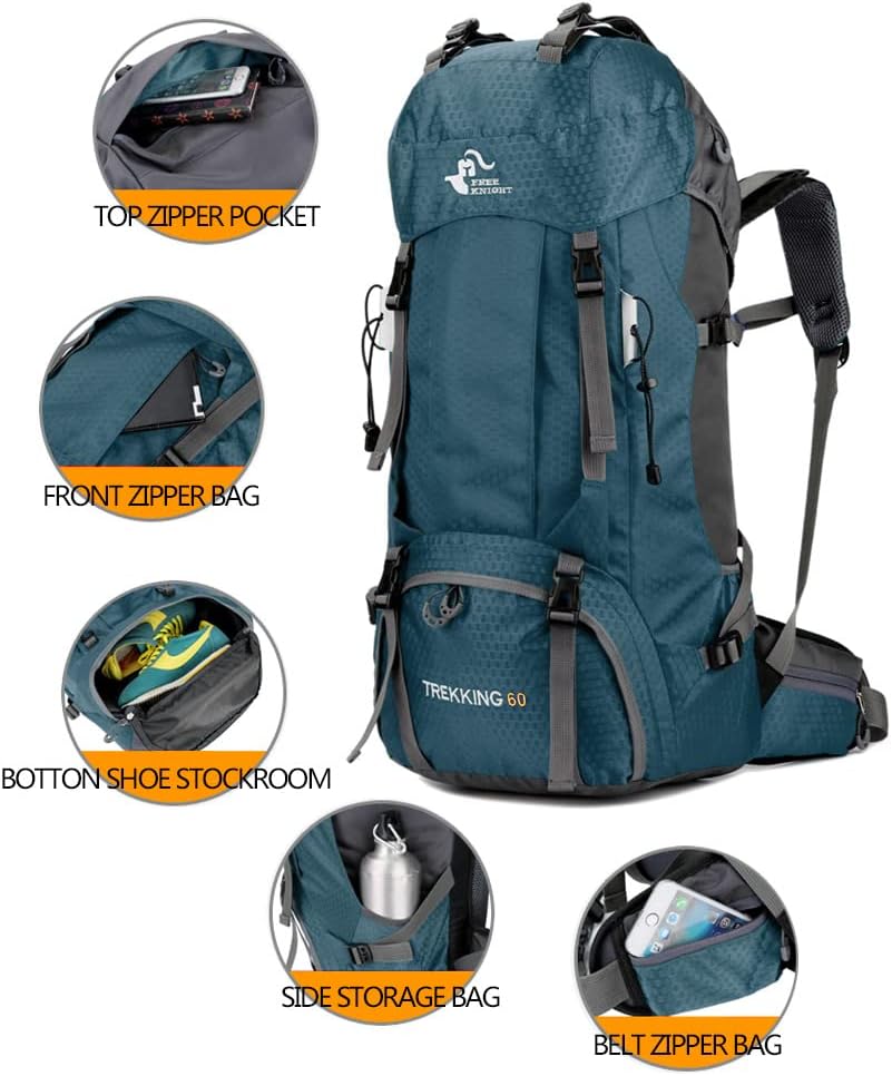 Bseash 60L Waterproof Hiking Camping Backpack with Rain Cover, Large Outdoor Sport Travel Daypack