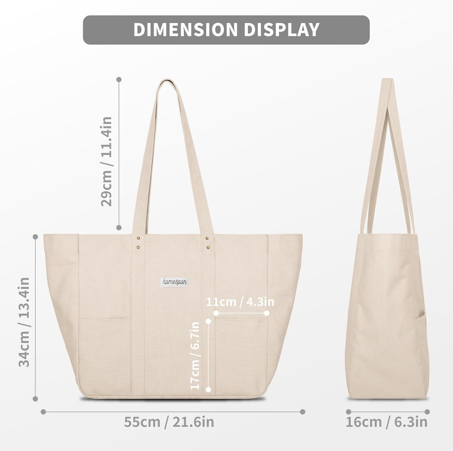 HOMESPON Large Canvas Tote Bag for Women Everything Bag with Pockets and Laptop Sleeve