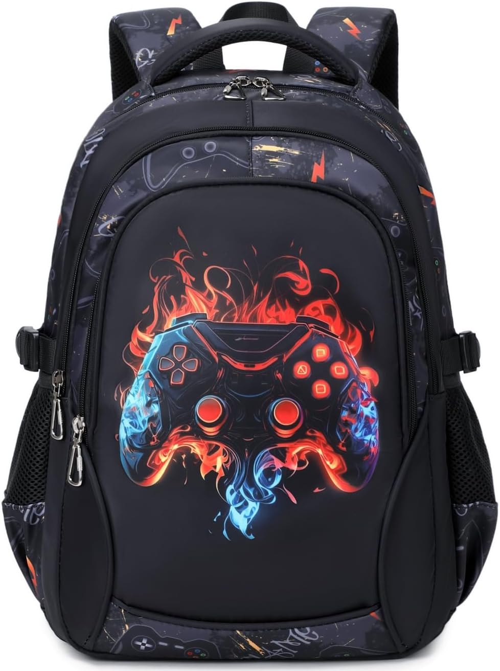 Boys Backpack for Elementary Kids Bookbag Middle School Bags Heavy Duty Soccer Laptop Durable Waterproof 18 In (4-Flame Game)