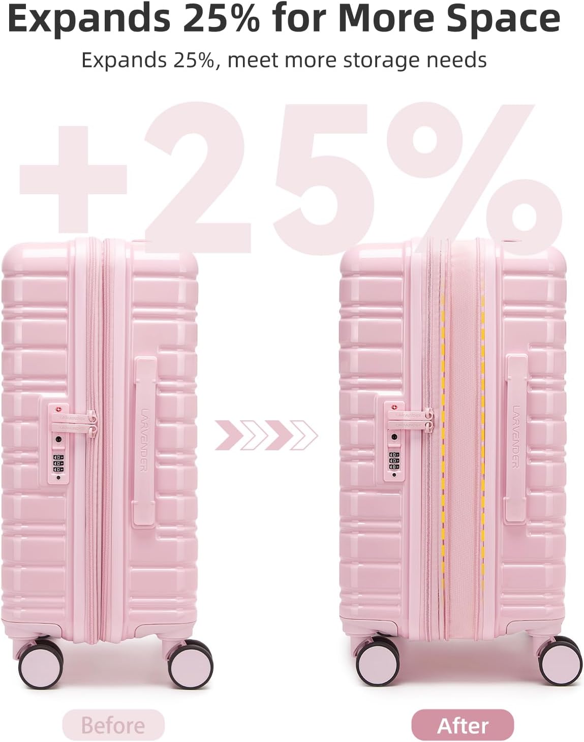 LARVENDER Carry On Luggage 22x14x9 Airline Approved, 20 Inch Expandable PC+ABS Hardside Suitcase Carry On Luggage with Spinner Wheels TSA Lock for Women Men (Pink)