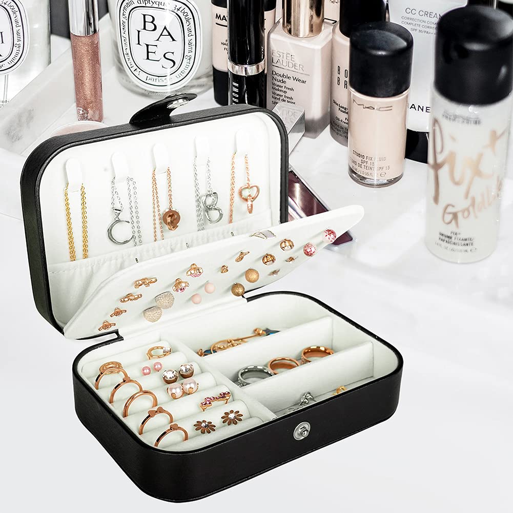 Hatori Travel Jewelry Box, PU Leather Small Jewelry Organizer for Women Girls, Double Layer