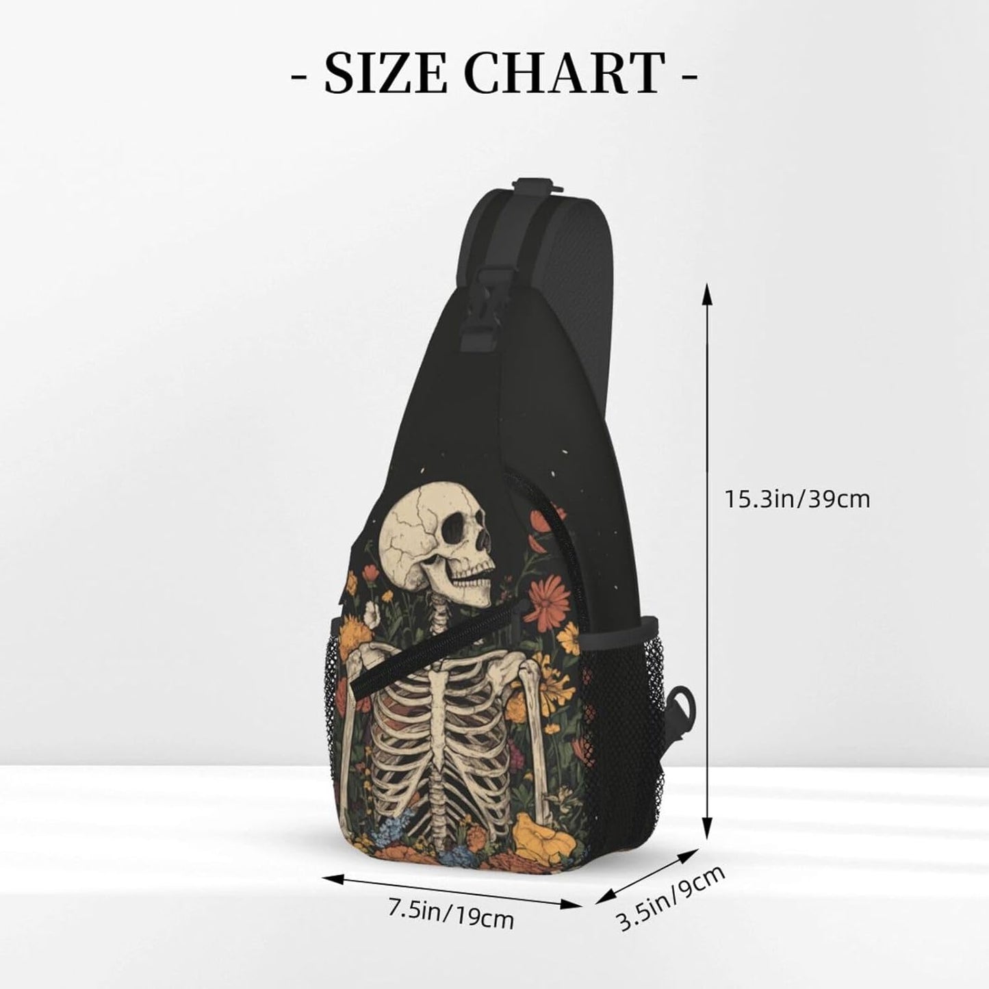 SUPLUCHOM Sling Bag Skeleton Flower Skull Vintage Hiking Daypack Crossbody Shoulder Backpack Travel Chest Pack for Men Women