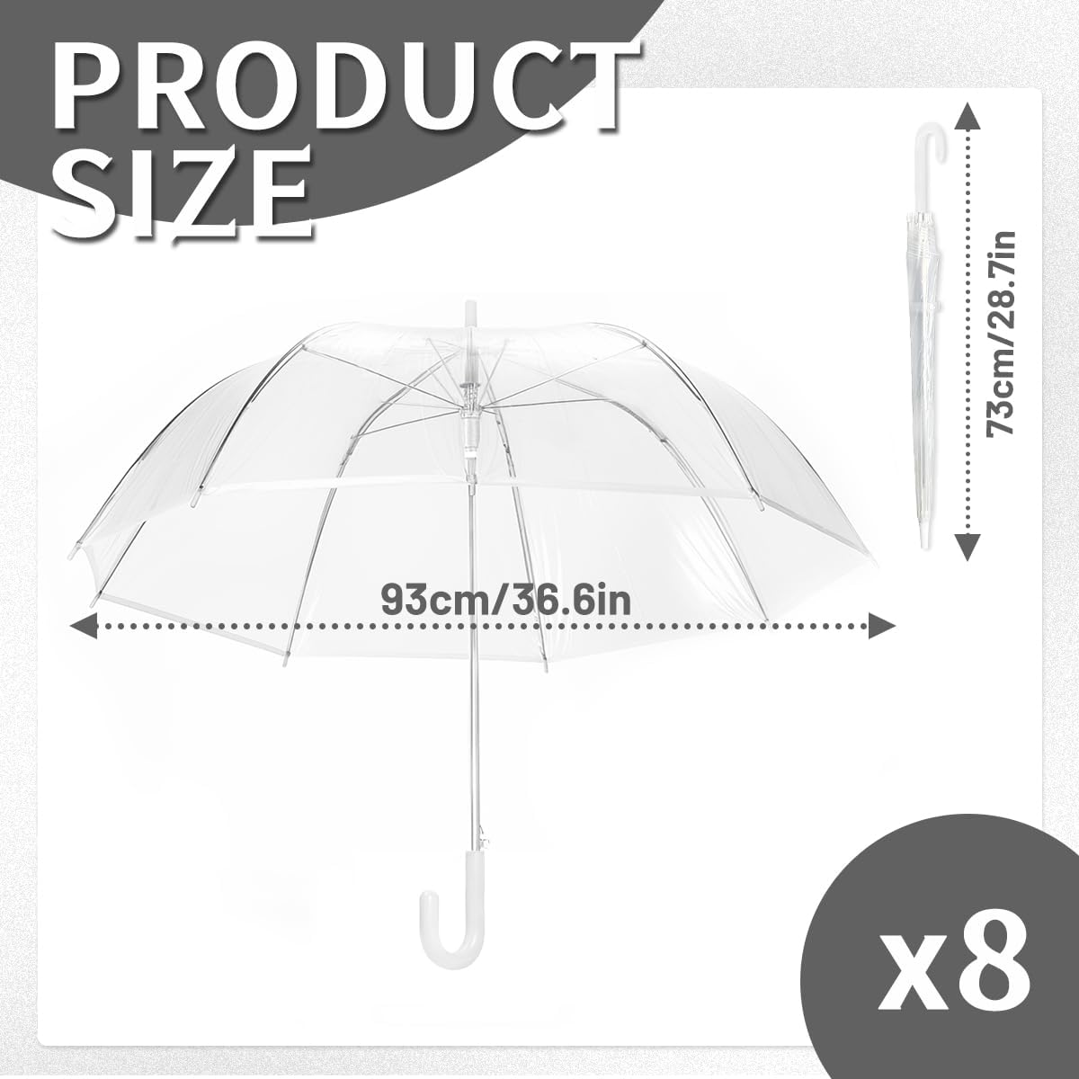 8 Pcs Clear Umbrella Wedding,Windproof Clear Umbrellas for Rain,Large Clears Umbrella for Two People,Transparent Umbrellas Bulk with J Shaped Handle for Wedding Supplies,Outdoor Activities