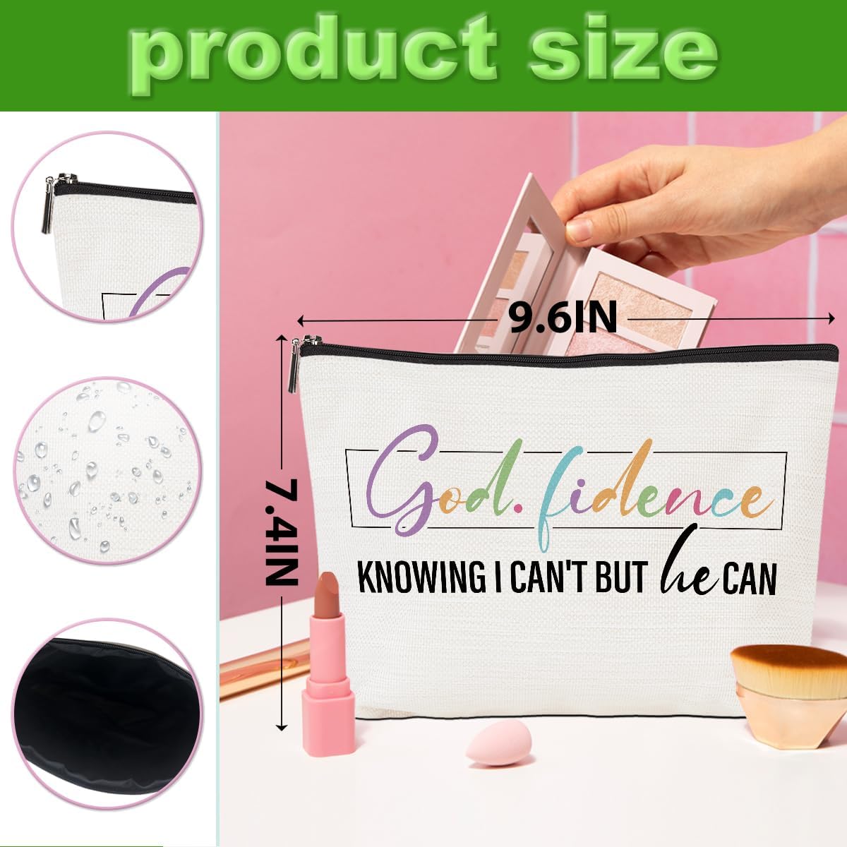 2pcs Bible Verse Makeup Bag, Christian Quotes Inspirational Cosmetic Bag Religious Sayings Christmas Birthday Bible Gifts for Women Friend Girls