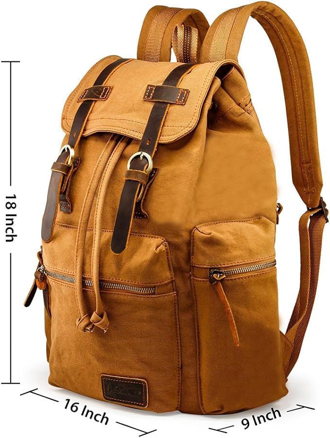 GEARONIC Vintage Canvas Backpack, Casual Daypack Backpacks for Men Women, 15inch Laptop Bag Travel Hiking Camping Rucksack