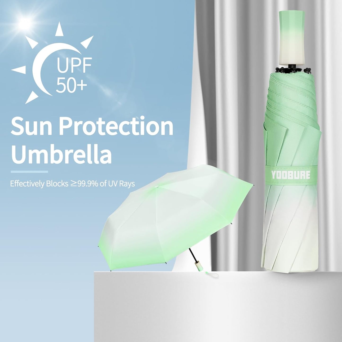 Yoobure Travel Umbrella Portable Compact Umbrellas, Pocket Mini for Purse, Umbrellas for UV Sun & Rain Small for Backpack, Umbrella with Case Folding for Kids Women
