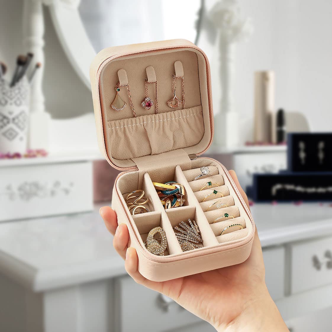 ZPROW Travel Jewelry Case, Mini Portable Jewelry Travel Boxes, Small Jewelry Organizer for Rings