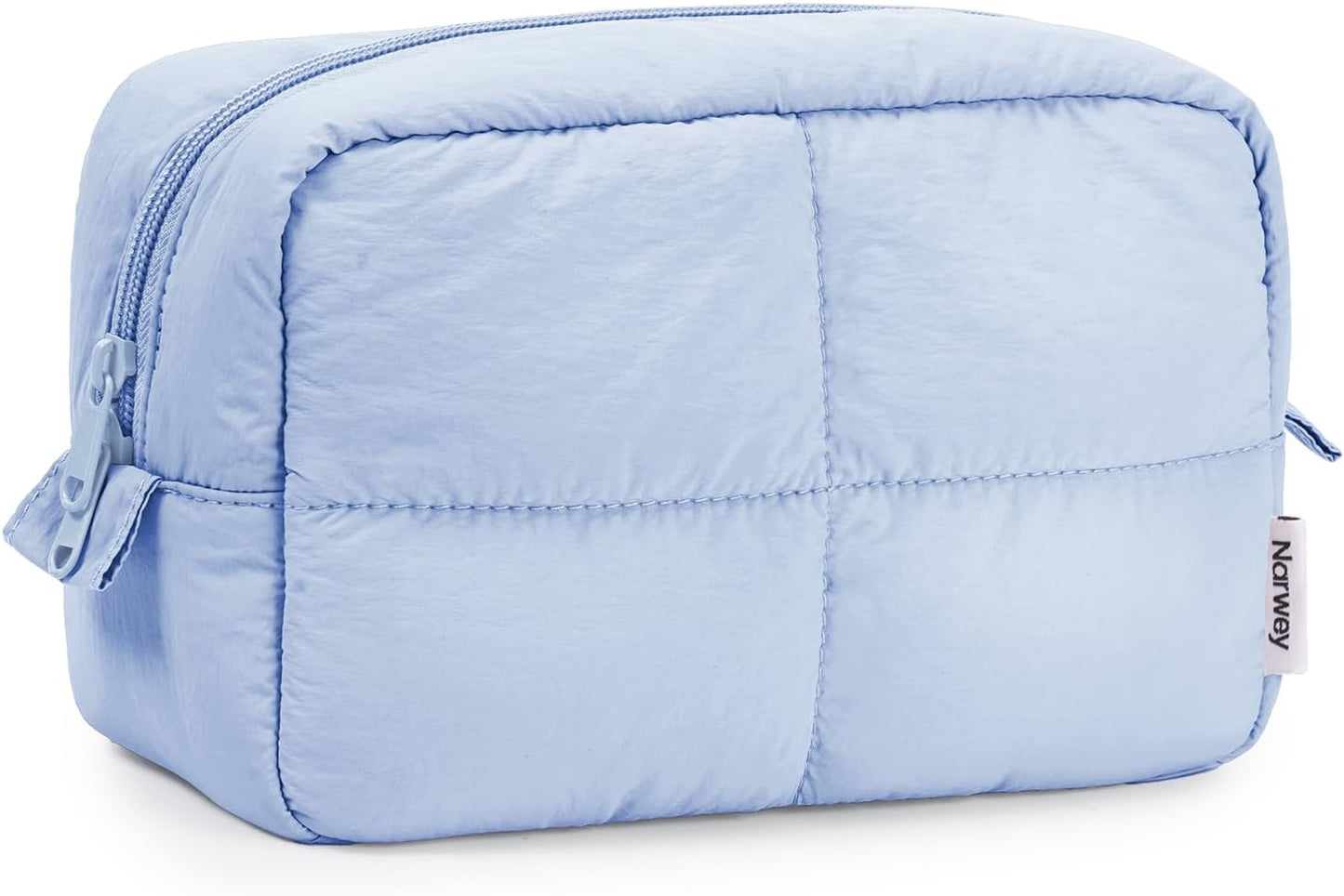 Narwey Puffy Makeup Bag for Travel Women Girl, Quilted Makeup Bag Cosmetic Bag, Cute Puffer Make Up Organizer Bags, Travel Toiletry Bag Toiletries (Blue)
