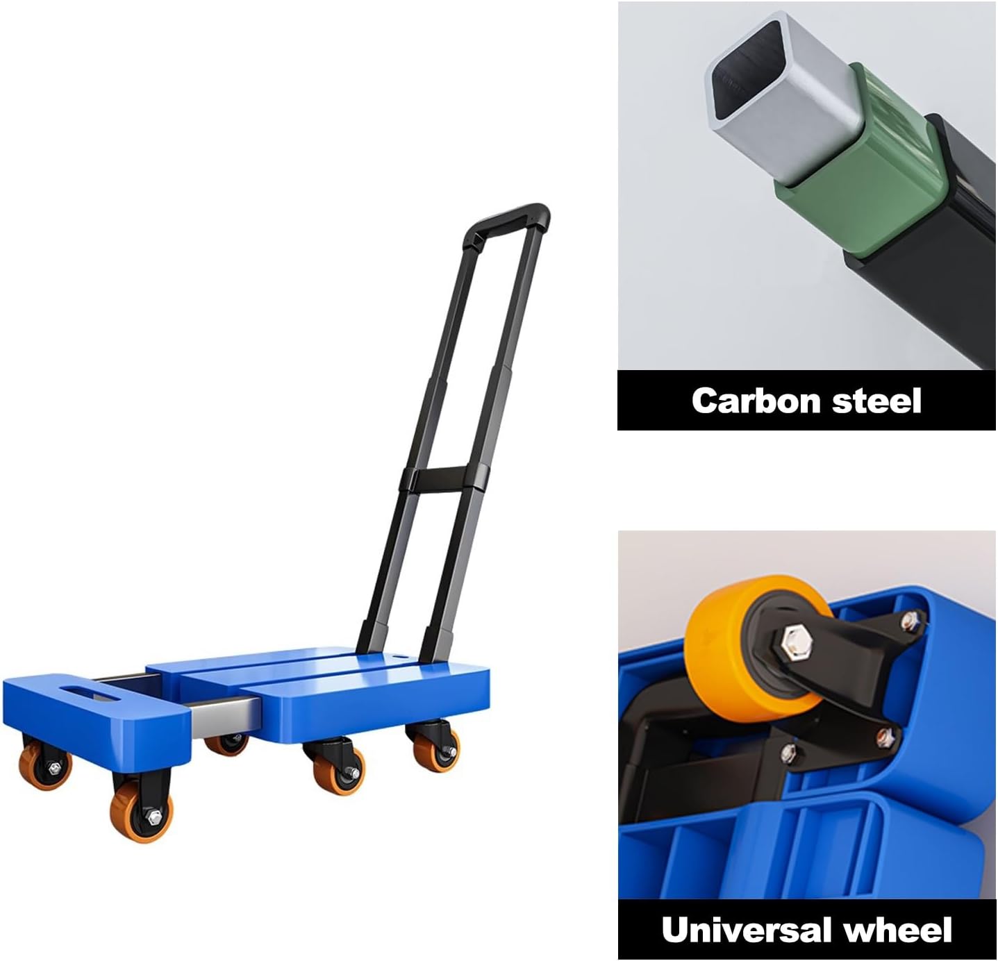 Folding Rolling Kitchen cart, Heavy Duty Luggage Rollin Cart, Metal Utility Cart, for Luggage