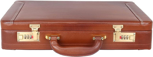 Full Grain Leather Briefcase Attache Case For Unisex Size L18 x W5 x H12 Inches Expandable Briefcase Bag