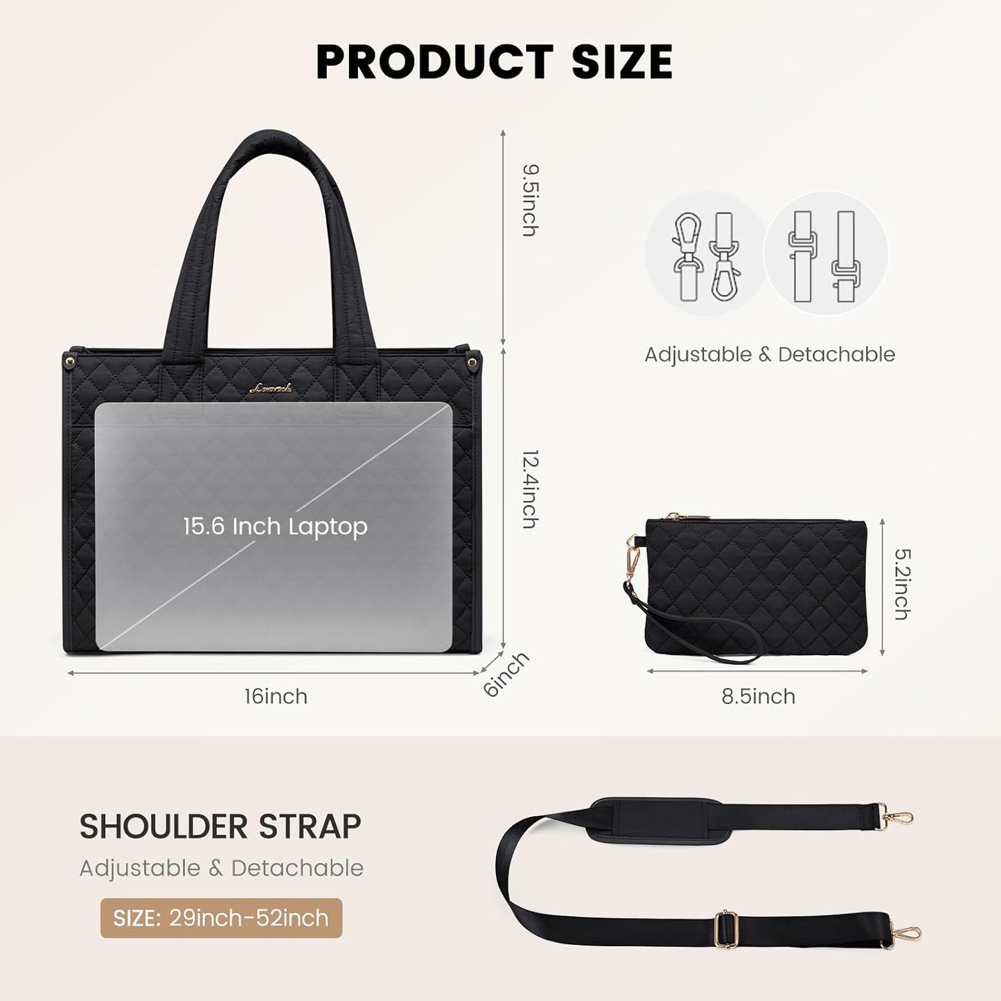 LOVEVOOK Laptop Tote Bag for Women,Canvas Work Tote Bag for Women with Clutch Purse,15.6 Inch Computer Briefcase Bag,Professional Teacher Business Office,Lightweight Shoulder Travel