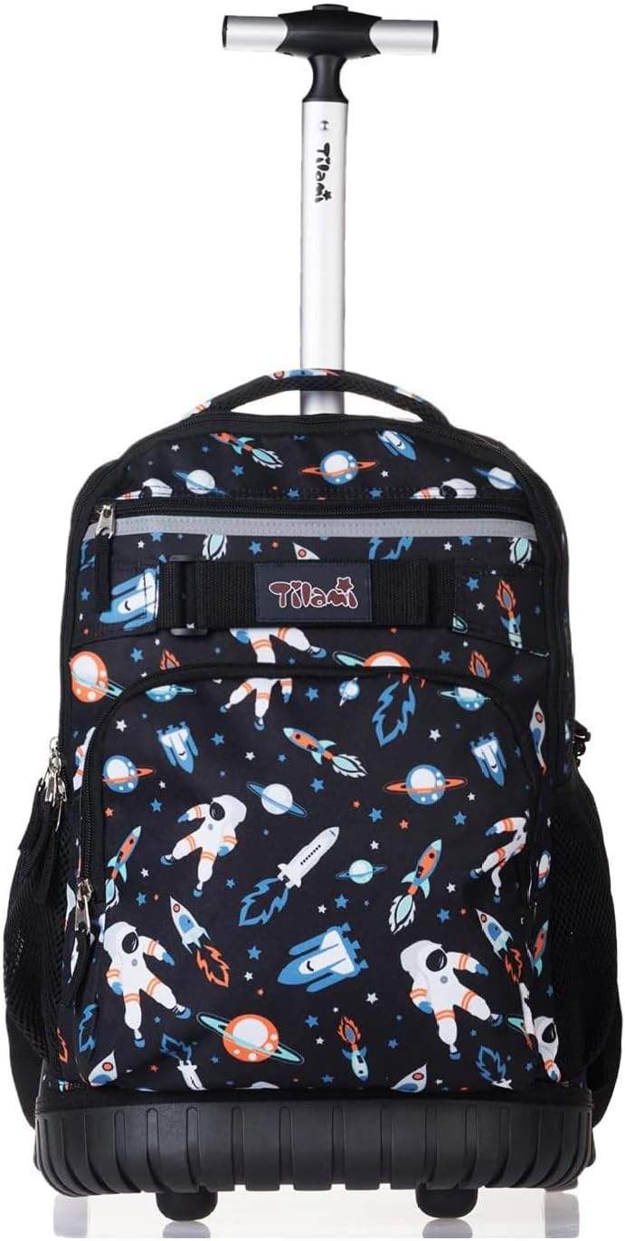 Tilami Rolling Backpack 18 inch Wheeled Laptop Backpack School College Student Travel Trip Boys and Girls, Astronaut