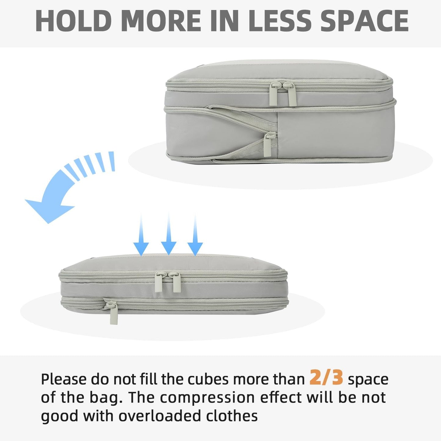 BAGAIL 4 Set/6 Set/8 Set Compression Packing Cubes Travel Accessories Expandable Packing Organizers (Square Mesh, 06-Grey)