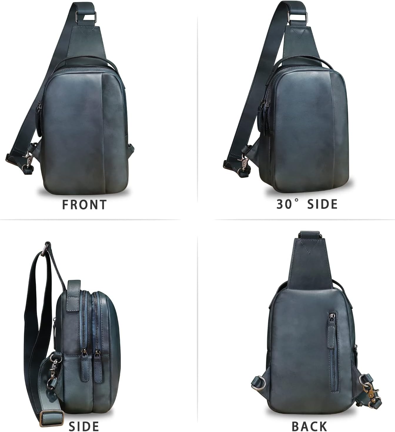 Genuine Leather Sling Bag Crossbody Purse Retro Handmade Hiking Daypack Motorcycle Shoulder Backpack Vintage Chest Bags (NavyBlue)