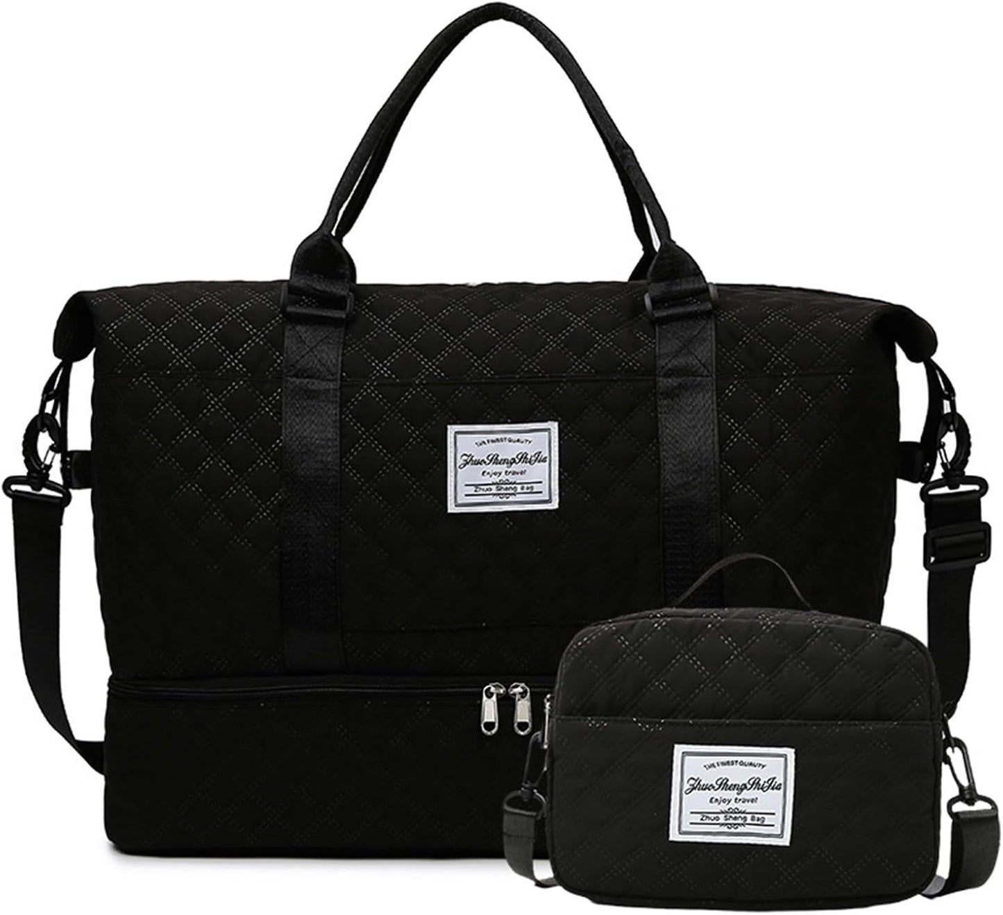 Travel Duffel Bags with Toiletry Bag and Shoe Compartment, Wet Pocket,Carry On Overnight Bag for Women Travel,Gym,Weekend.Hospital Bags for Labor and Delivery (Black)
