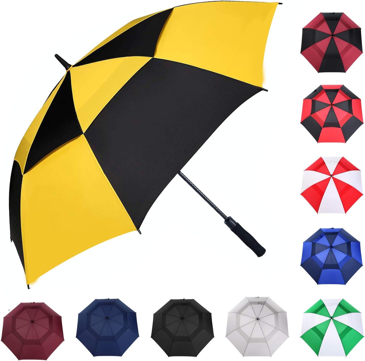 MRTLLOA Extra Large Golf Umbrella, 54/62/68/72 Inch Automatic Open, Oversize Double Canopy Vented Windproof Waterproof Sports Umbrellas for Rain