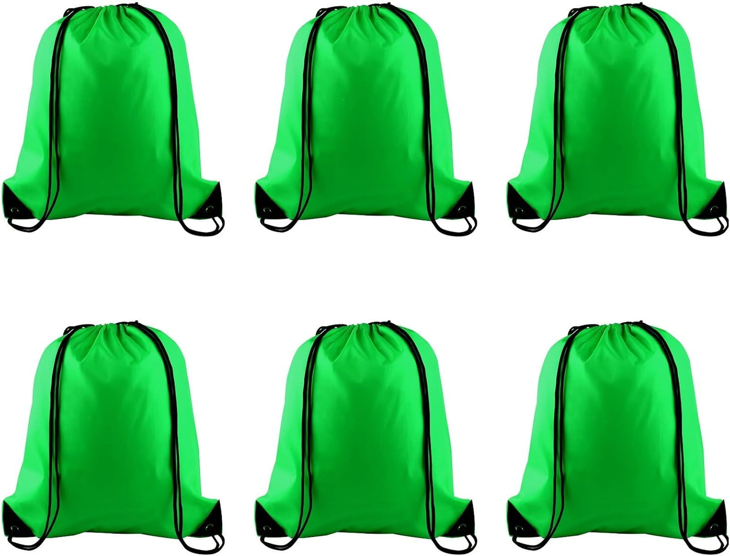PLULON 6 Pcs Drawstring Bags Bulk Green Drawstring Backpack String Backpack Cinch Sack Sport Gym Bags for Yoga Traveling Outdoor Sports