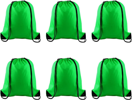 PLULON 6 Pcs Drawstring Bags Bulk Green Drawstring Backpack String Backpack Cinch Sack Sport Gym Bags for Yoga Traveling Outdoor Sports