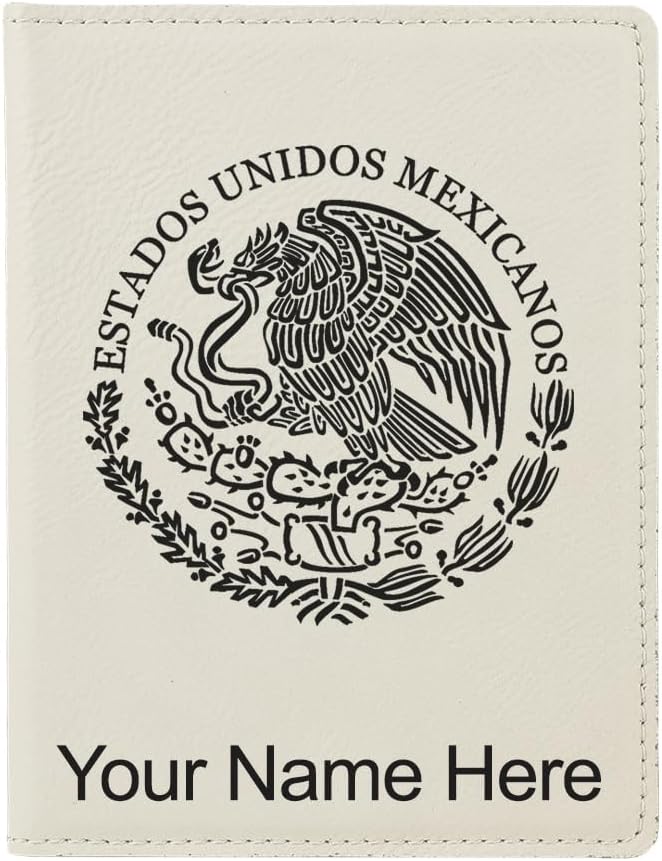 LaserGram Faux Leather Passport Holder, Flag of Mexico, Personalized Engraving Included (White)