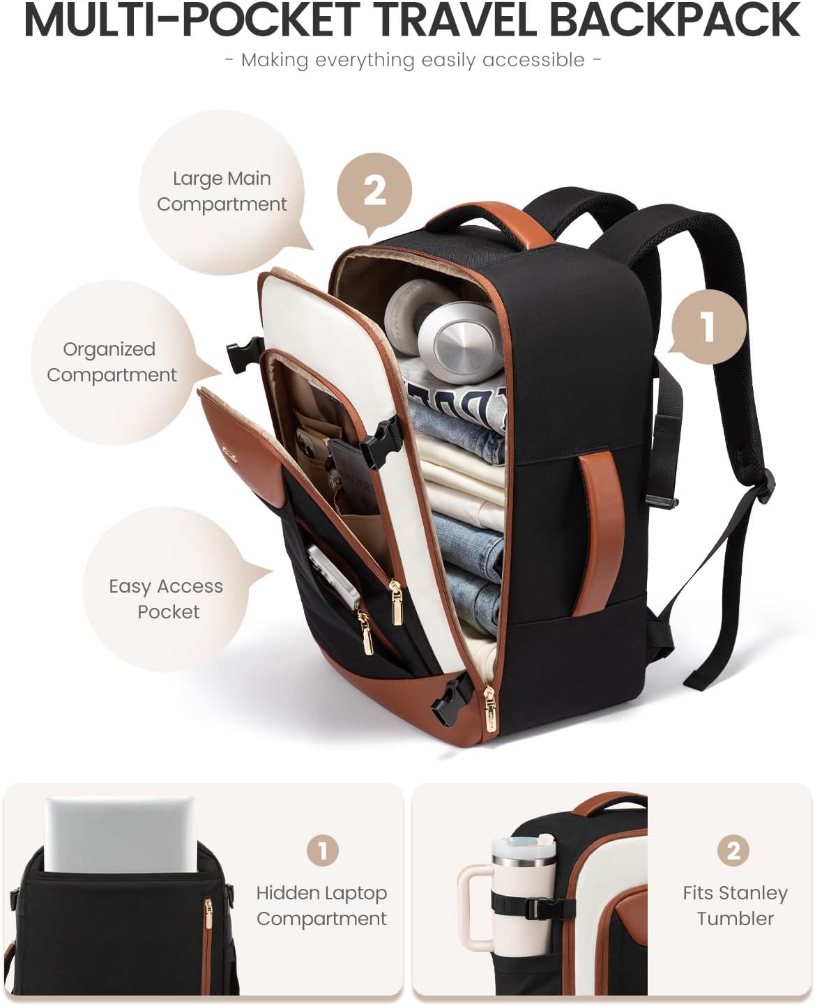 LOVEVOOK 40L Travel Backpack for Women Men, Large Carry on Backpack for Airplanes TSA Personal Item