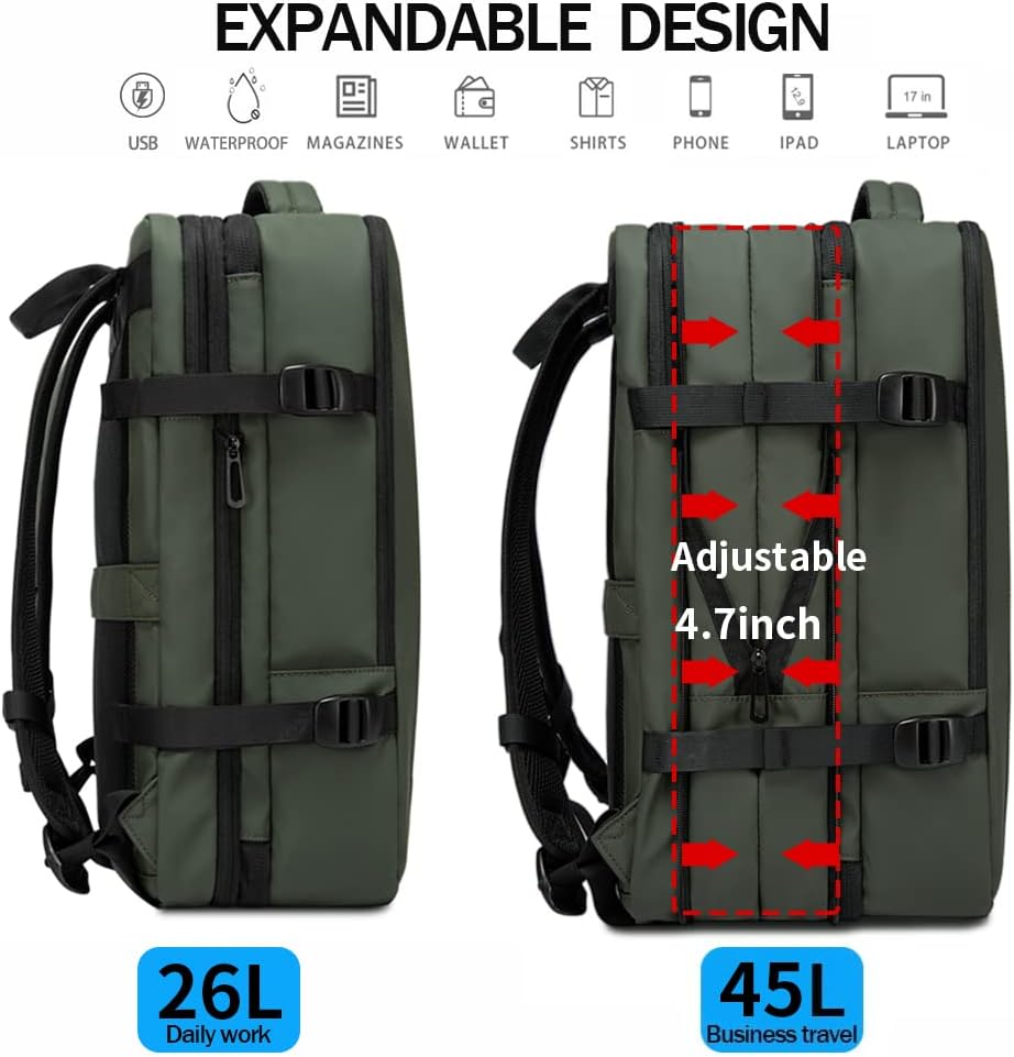 BANGE Carry-on Backpack, 45L Expandable Travel Backpacks,Weekend Backpack Briefcase,Waterproof