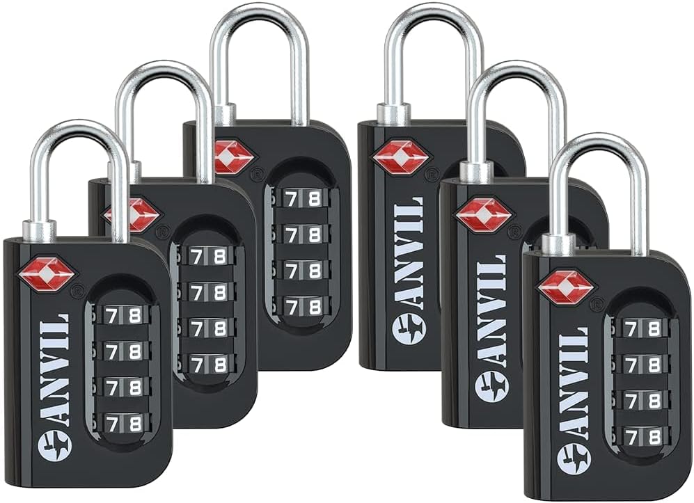 ANVIL TSA Approved Luggage Lock - 4 Digit Combination, 10,000 Combinations, Easy-Read Password Window, Travel Lock for Suitcases, Backpacks, Gym & Student Lockers, Baggage