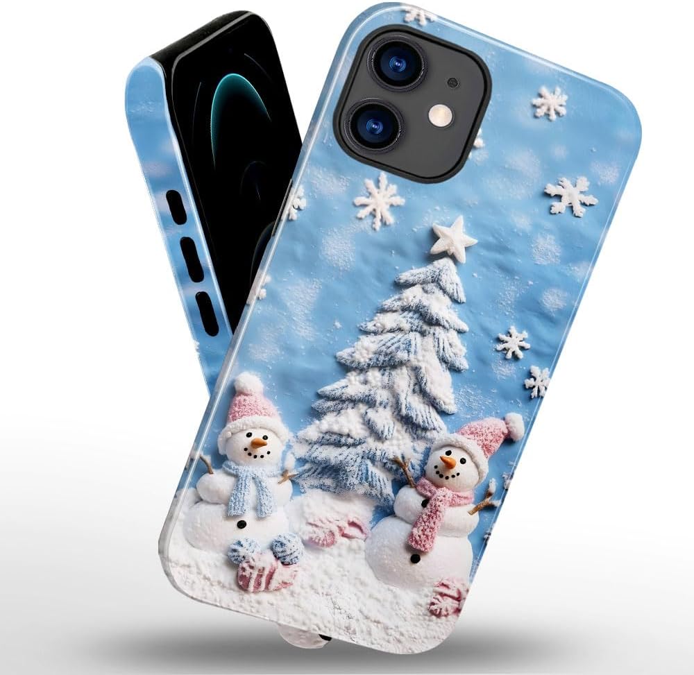 Case for iPhone 12 - Slim Fit Anti-Scratch Phone Case for Girl Women - Snowman Winter Christmas Tree (Glossy)