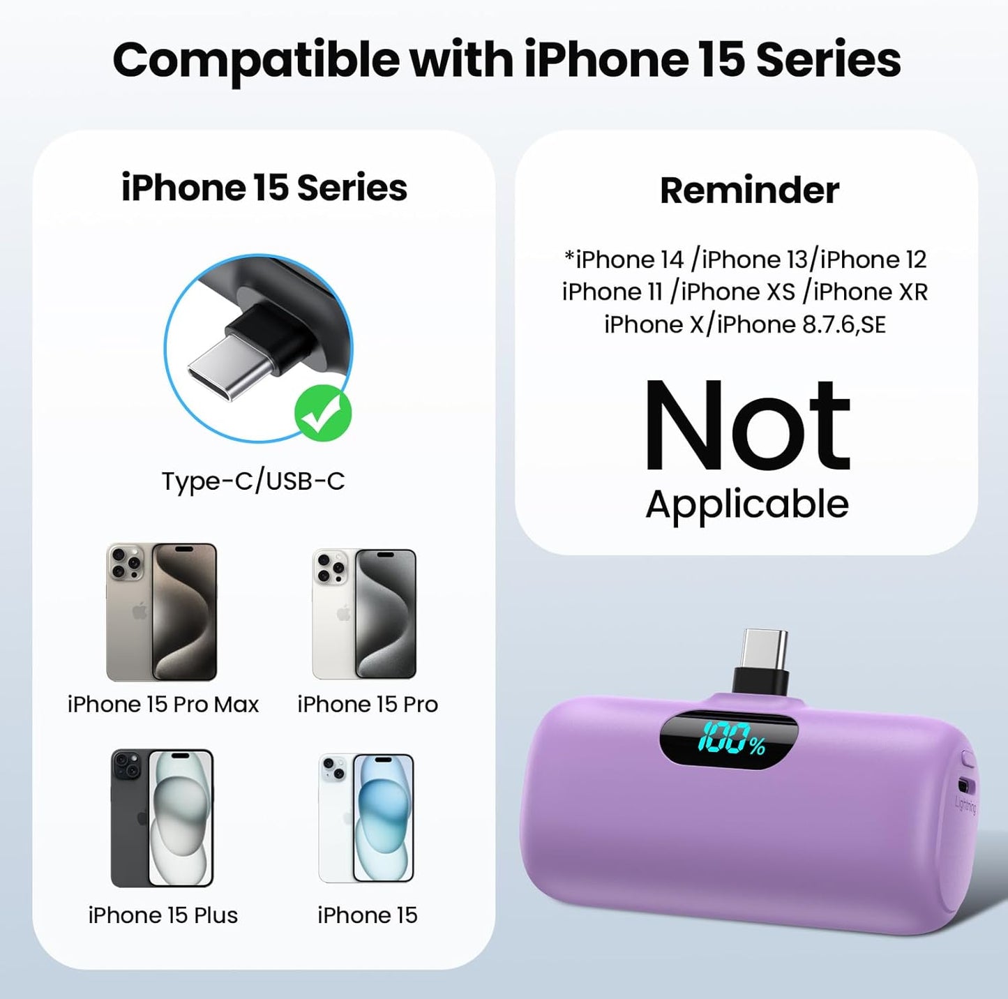 Mini Portable Charger USB C Power Bank,Upgraded 5000mAh PD Fast Charging Battery Pack Built-in USB-C Connector Travel Essential for iPhone17/17Pro/17Pro Max/Air/16 Plus/16Pro Max/15 Series,Android etc