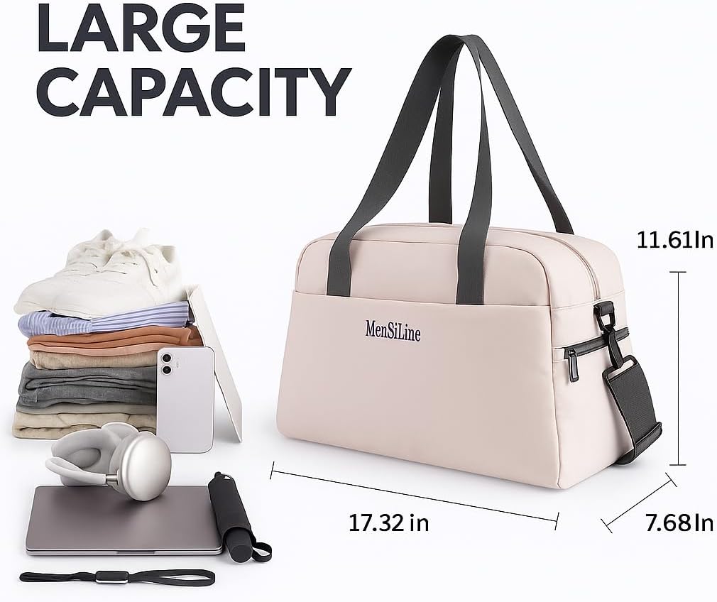 Gym Bag for Women Men with Shoe Compartment, Waterproof Small Duffle Bag for Travel, Sports, Weekend Lightweight Carry On Tote Bag (White)