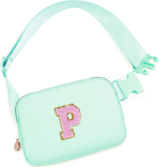 Belt Bag Fanny Pack Crossbody Bags with Initials Letter Patch Cute Stuff Birthday Gifts for Teenager Girls Trendy Stuff for Teens | Light Green,P