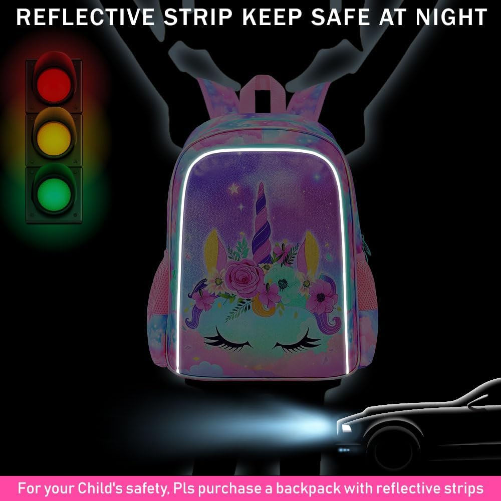 AGSDON 3PCS Backpacks for Girls, 16" Elementary Kids Unicorn Backpack Preschool School Bookbags and Lunch Box