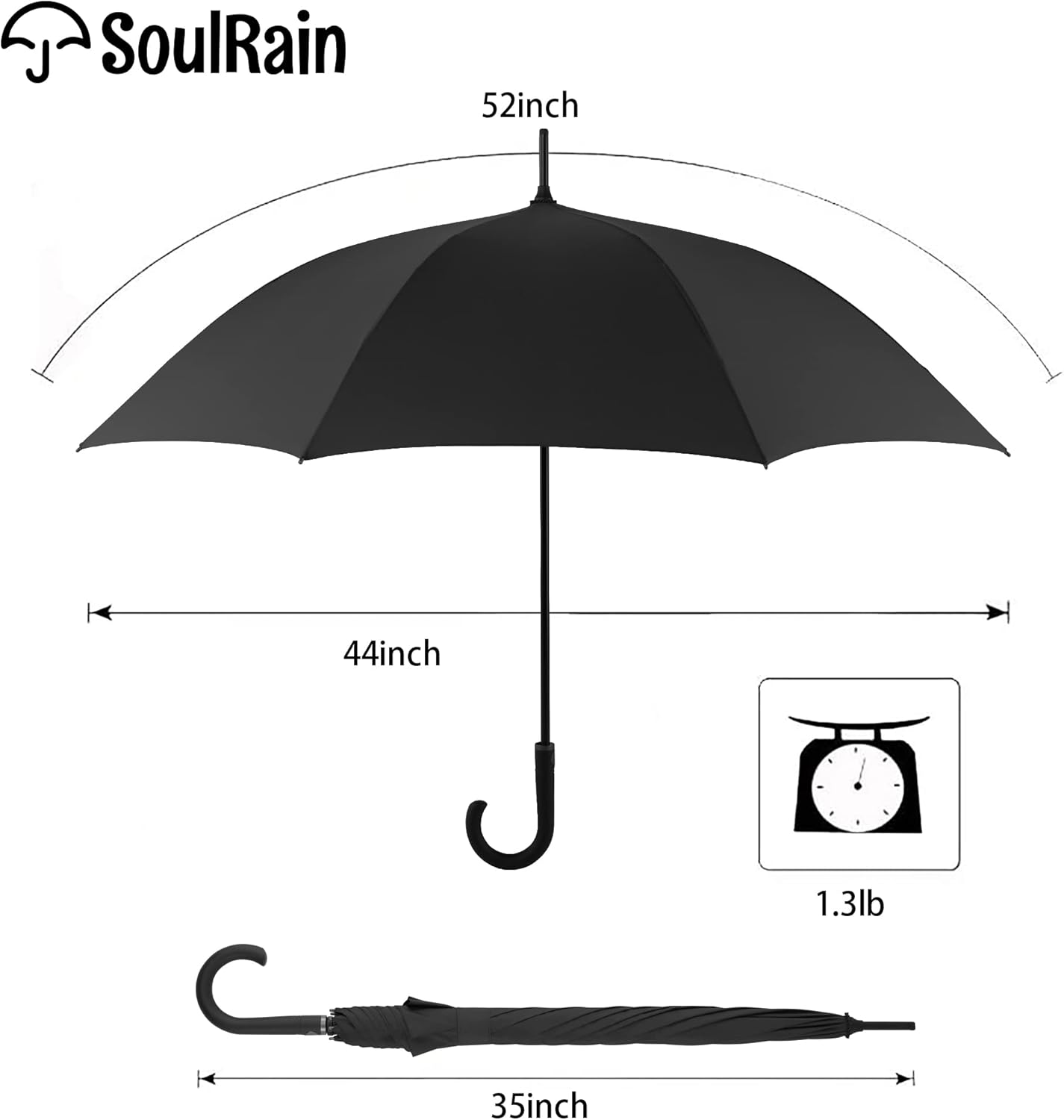 SoulRain 50 Inch Large Stick Umbrella Windproof Automatic Open Oversized J Handle Umbrellas for Men and Women Unbreakable Strong Travel Golf Umbrella