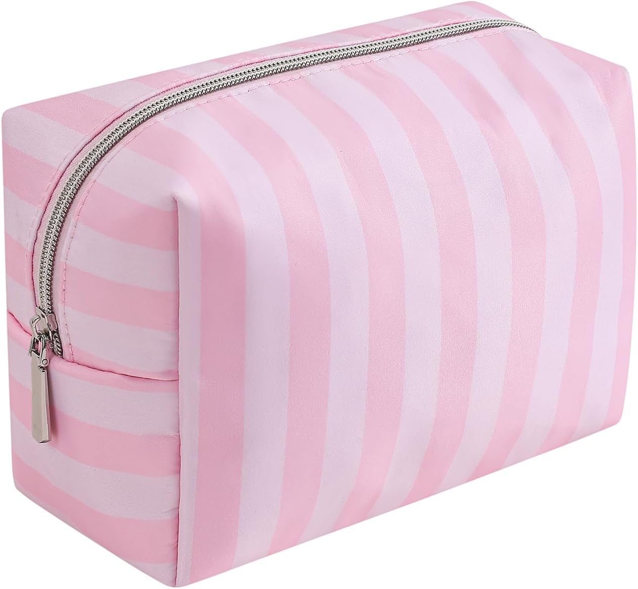 uekeboag Pink Stripe Nylon Travel Makeup Organizer Bag,Large Capacity Cosmetic Bags,Toiletries Accessories Coquette Bag for Women Girls(01Simple)
