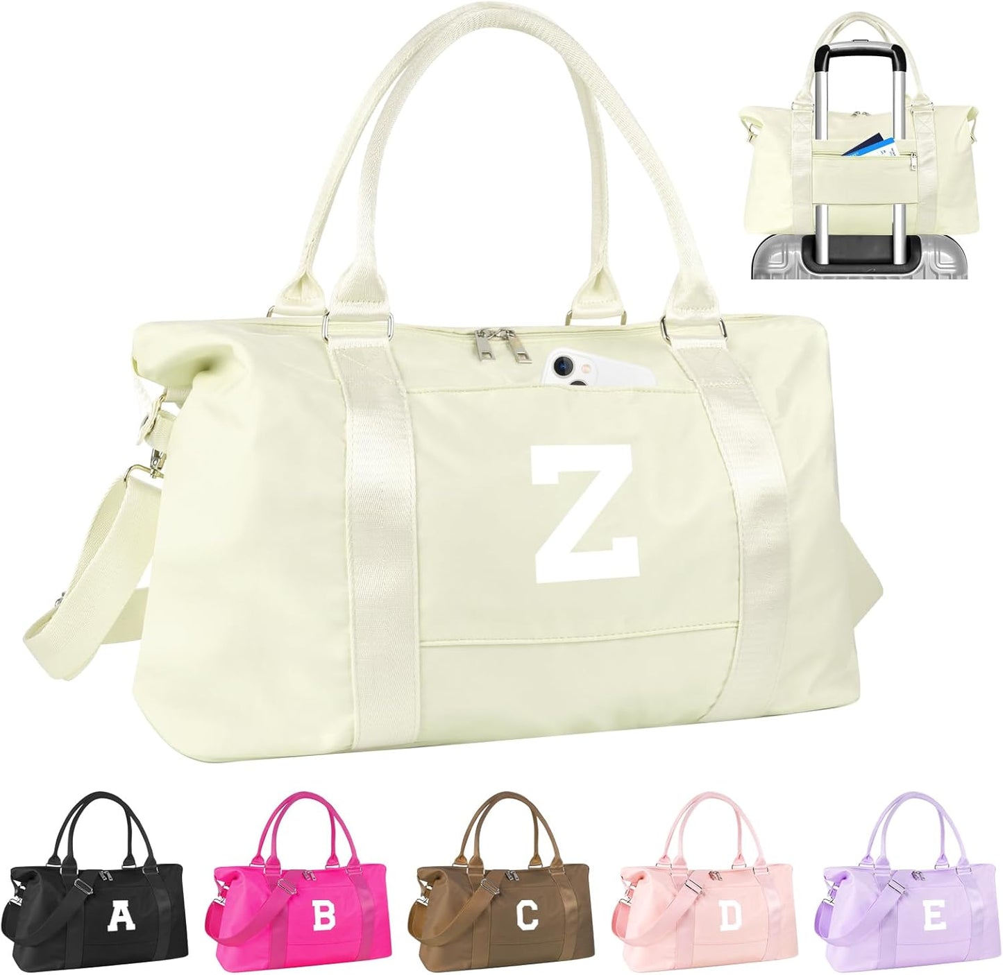 Initial Travel Duffel Bag Sports Gym Bag for Kids Teen Birthday Gifts,Beige Personalized Weekender