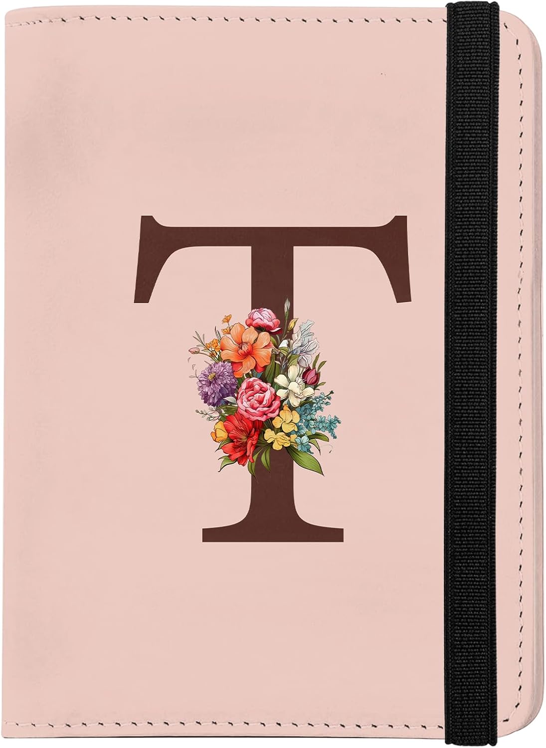 Cute Passport Holder and Holder Combo Passport Cover with Compatible Wallet Credit Card Protector RFID Blocking Women Men (Pink Initial Monogram-T)