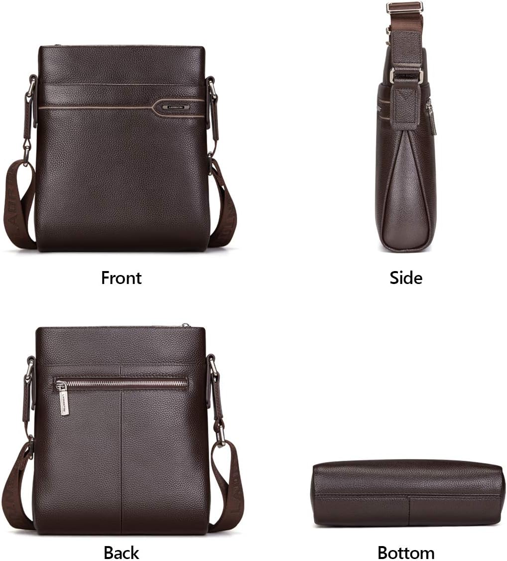 LAORENTOU Men's Genuine Leather Shoulder Bag, Business Crossbody Bag for Men Messenger Bags Leather Purse Men's Side Bags