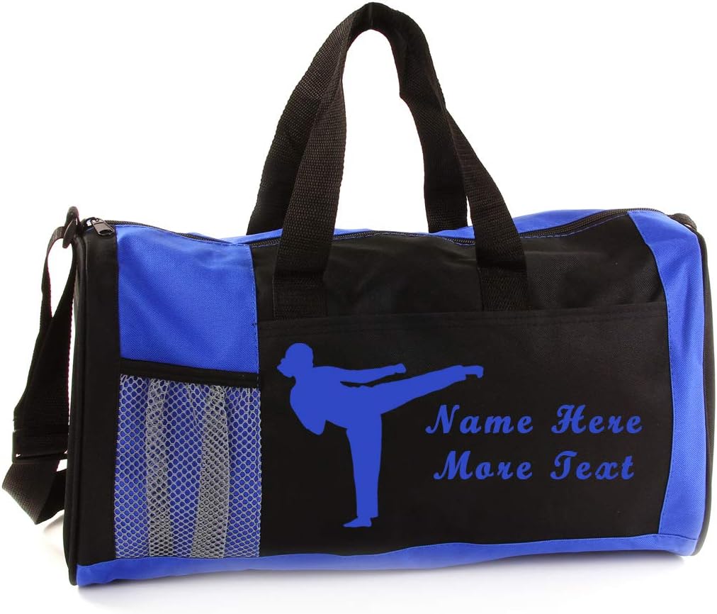 KishKesh Personalized Kids Sports Duffel Bag – Ideal for Martial Arts, Gym, Travel, Training & Workout for Female – Durable, Costumizable Name & Text – Blue, 18" x 10" x 8"