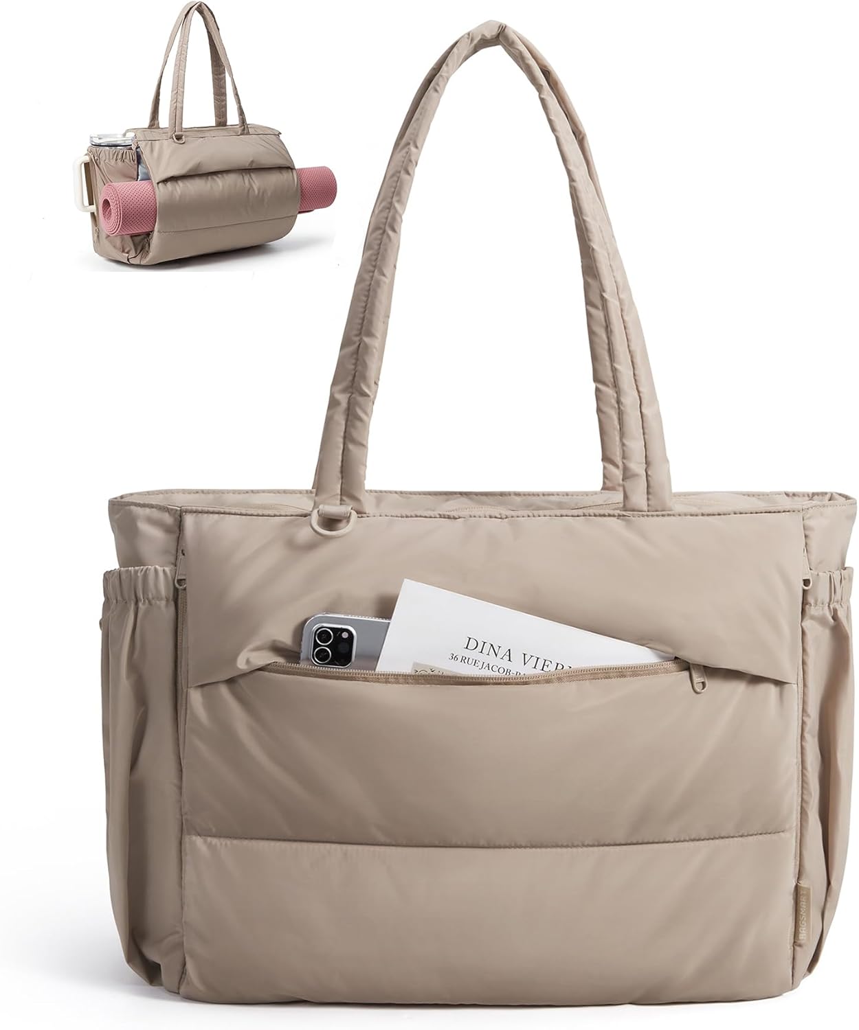 BAGSMART Puffy Bubble Tote Bag for Women, 22L Gym Bag for 40oz Tumbler, Work Handbag for Travel Yoga College