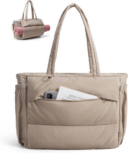 BAGSMART Puffy Bubble Tote Bag for Women, 22L Gym Bag for 40oz Tumbler, Work Handbag for Travel Yoga College