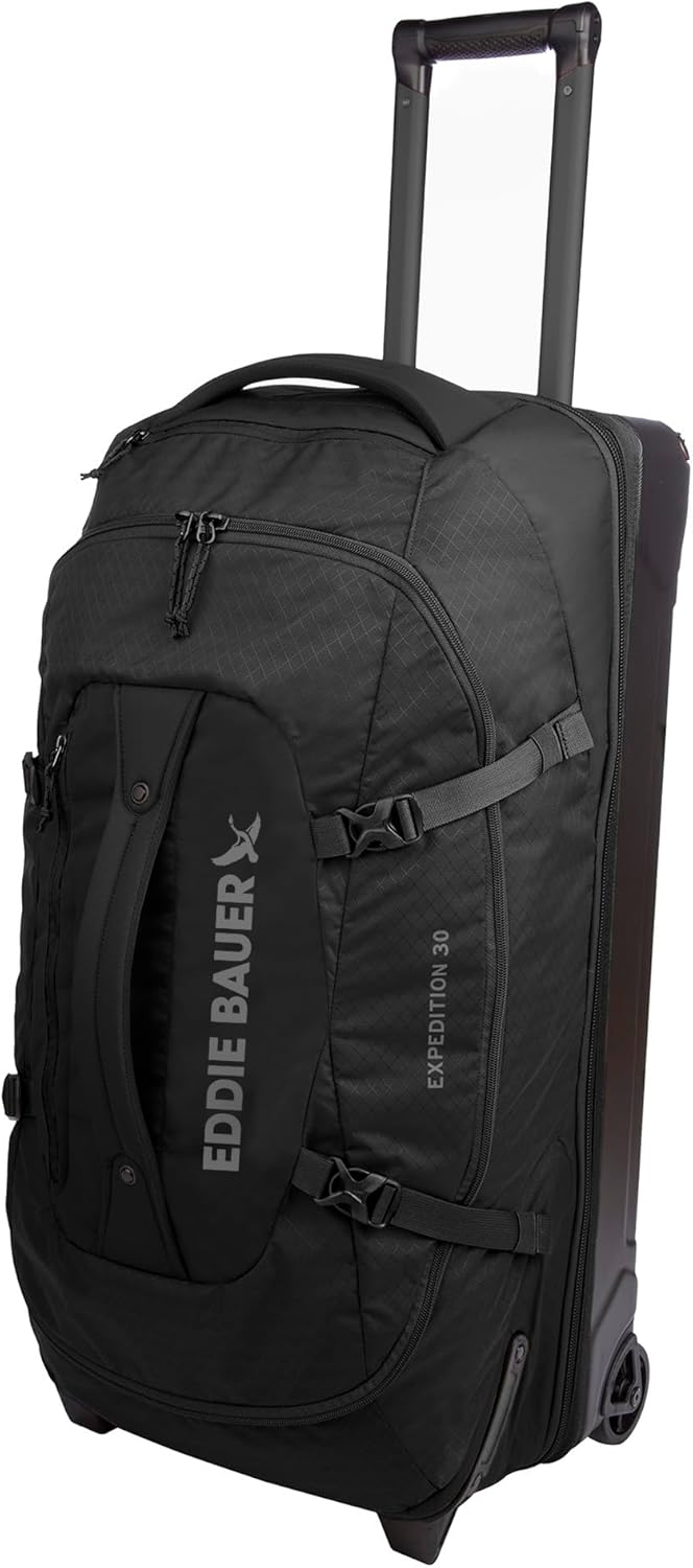 Eddie Bauer Expedition Rolling Duffel Bag with Wheels | Travel | Check-In | Luggage | Rugged | Durable - Black, 30"